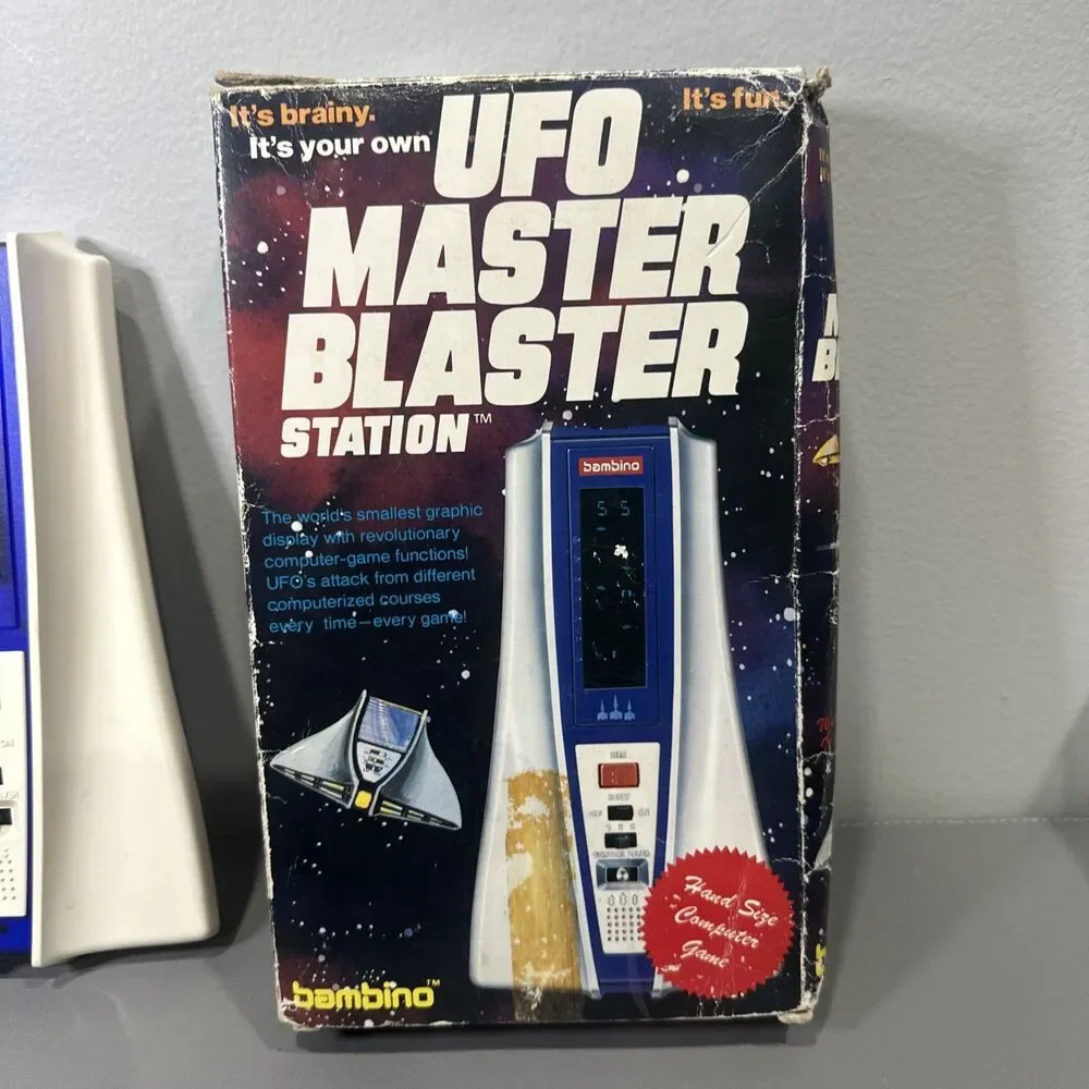 Bambino UFO Master Blaster Station Handheld Game W/ Box Manual Tested Fast Ship